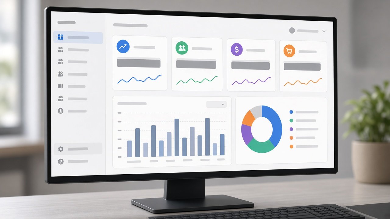 Monitor showing an admin analytics dashboard