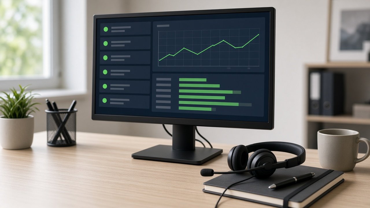 Support desk with a system monitoring screen