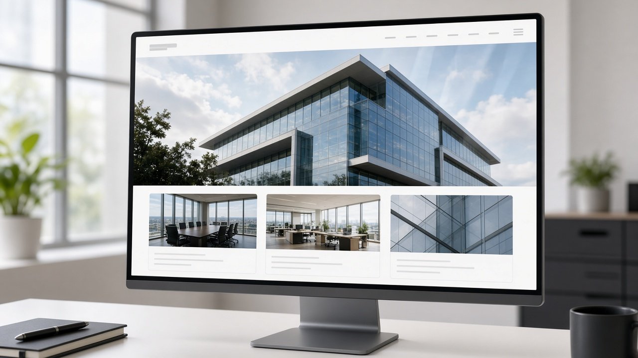 Desktop monitor showing a business website